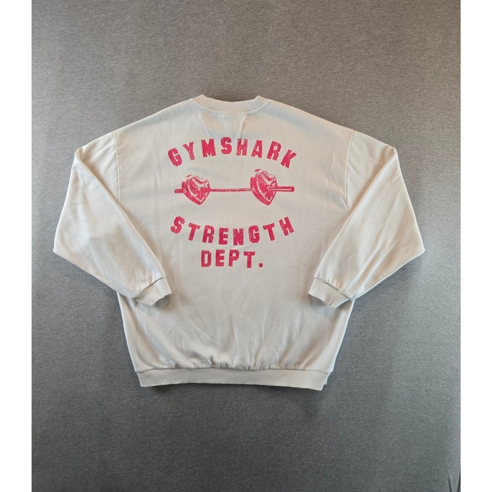 Gymshark Strength Dept Sweatshirt Womens Medium Cream Barbell Hearts Pullover